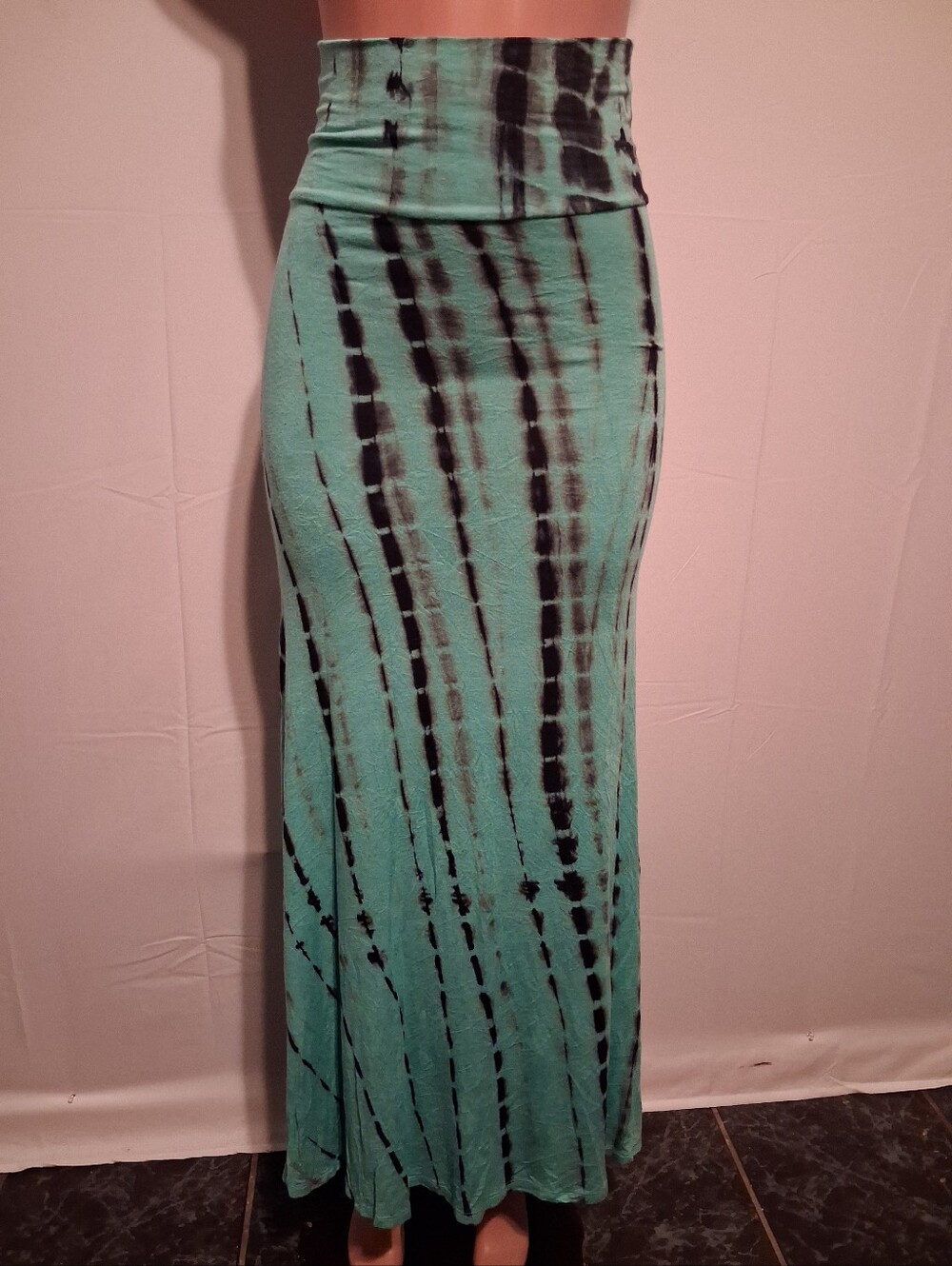 Jesse & J Teal Tie-Dye Bodycon Maxi Skirt High Waist Size M